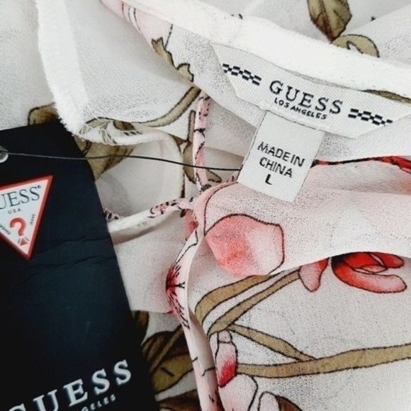 New - GUESS Jiya Ruffle Bell Sleeve Floral Sheer Blouse Sz L Flawed - Picture 10 of 14